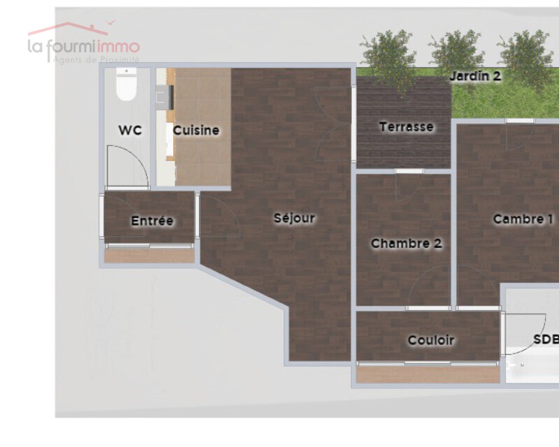 Appartement 3 pièces avec terrasse  - Plans 2d appartement rdc 3 pièces avec terrasse et 2 parkings