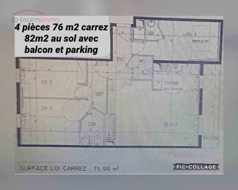 A 5mn du RER A, 4 pieces dans residence de 2010 avec balcon et parking - Plan appartement le perreux