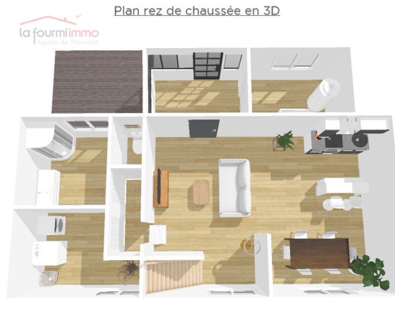 Maison 110m² avec terrasse - Plan invers  3d