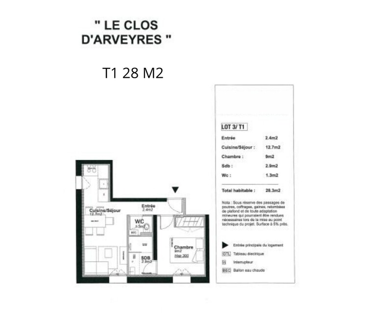 Appartement T2 Arveyres - Plan t1