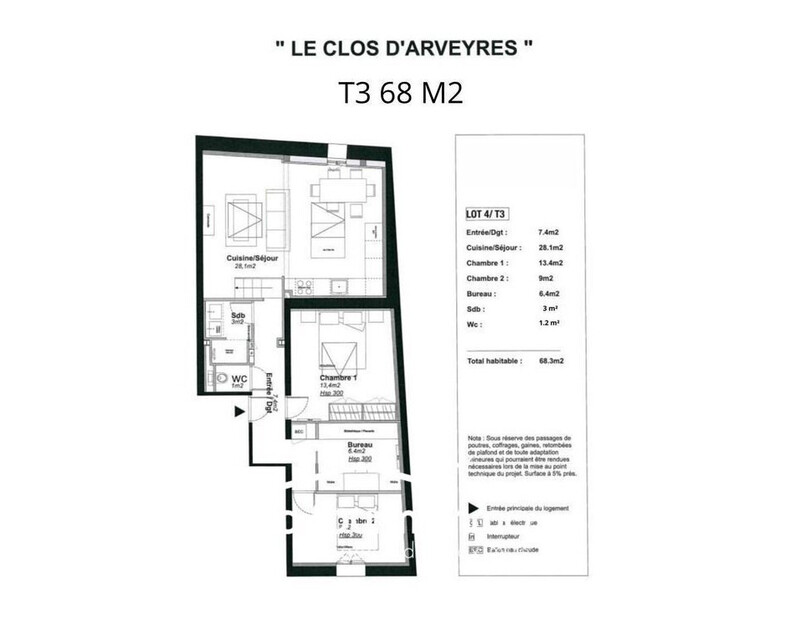 Appartement T3 Arveyres  - Plan t 3