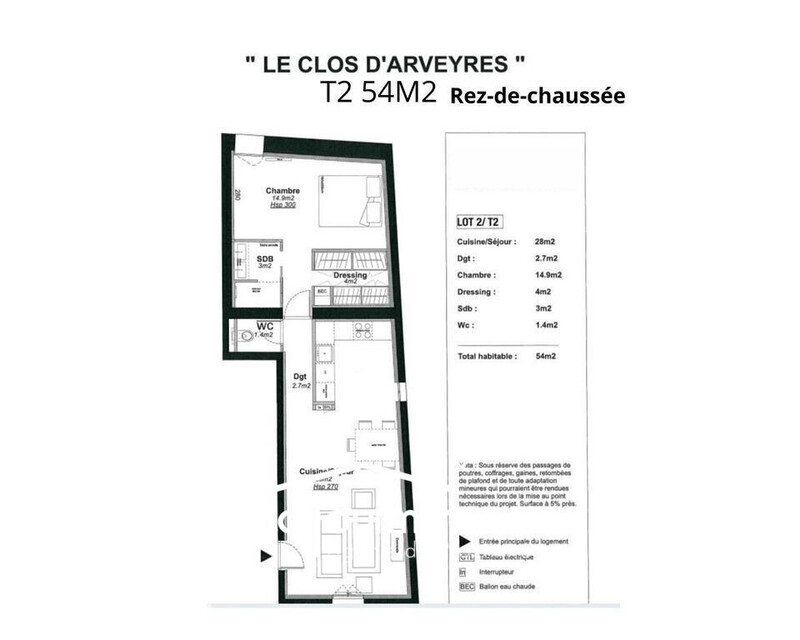 Appartement T2 Arveyres  - T2 54 m 