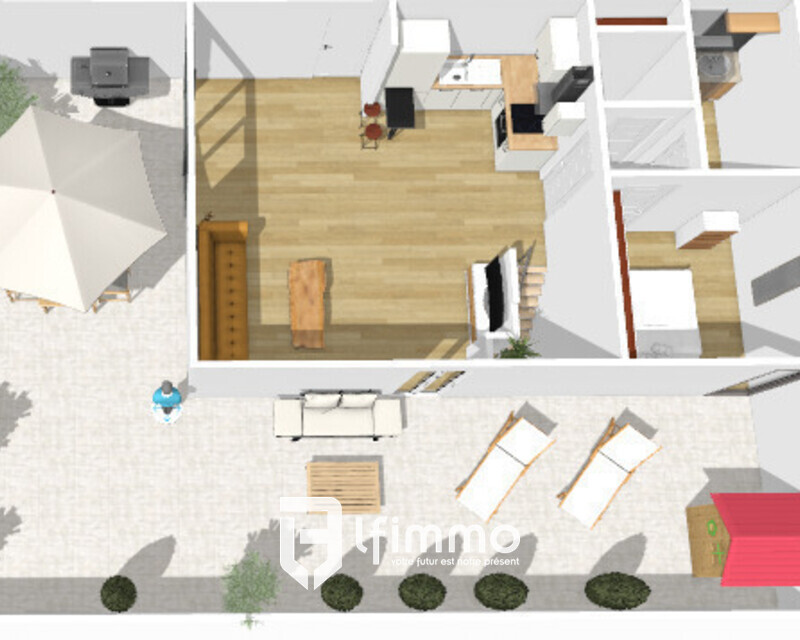 Duplex inversé - dernier étage - terrasse 83 m² S/O - Plan 3d