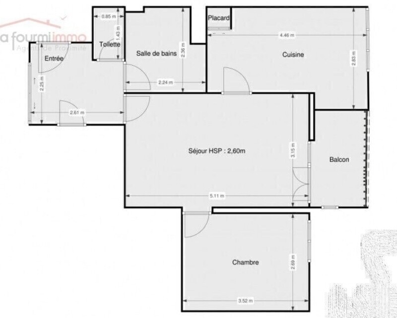 Appartement 2 pièces de 52 m² - Cave - Place de parking - Plan