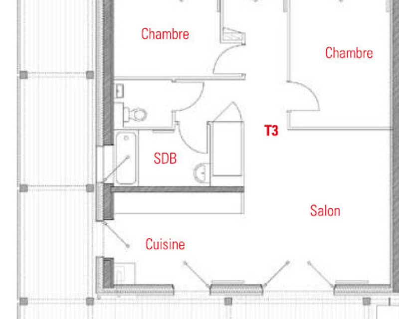 Blanquefort – Centre - 3 pièces - Terrasse - Plan t3